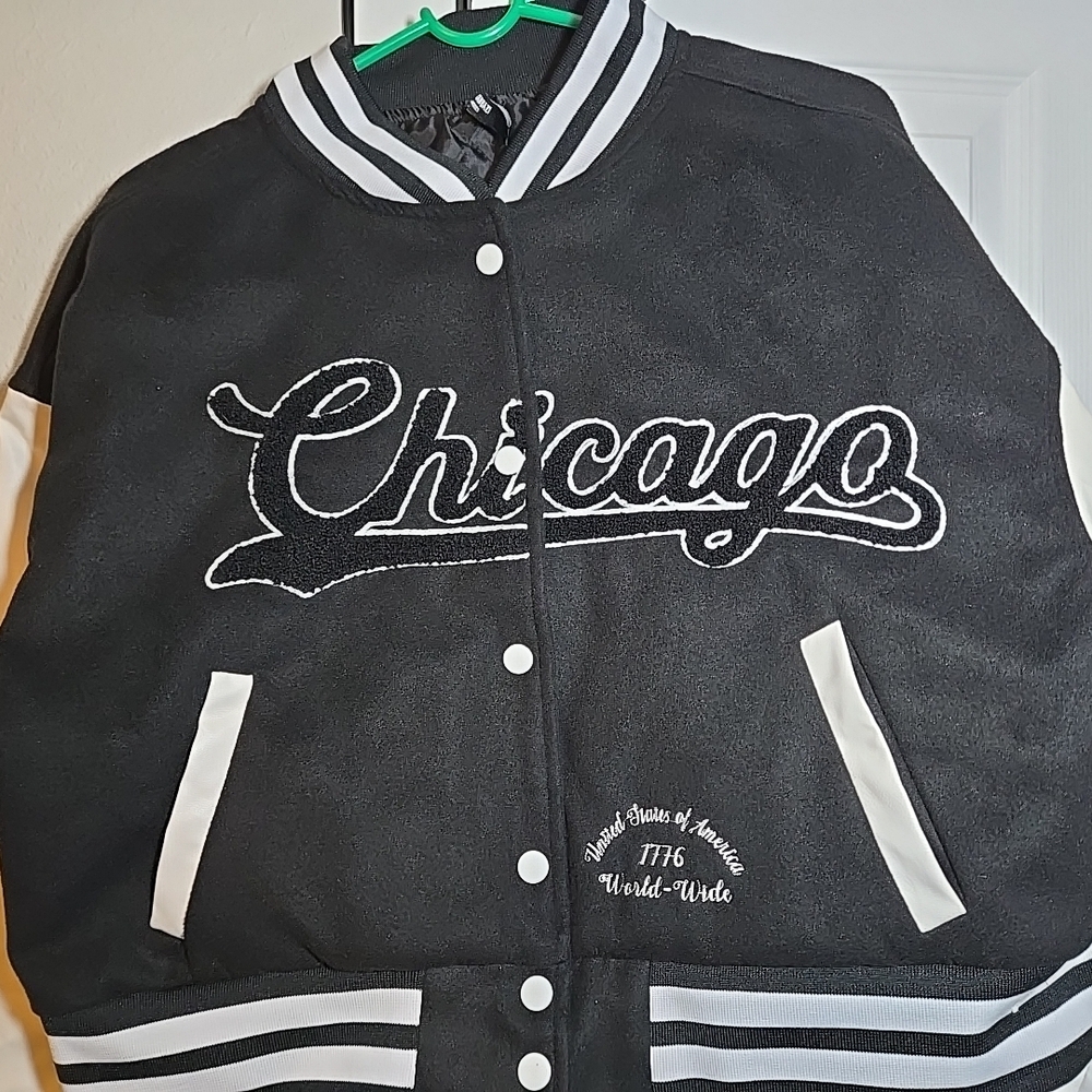 American Bazi Black and White Chicago Varsity Jacket